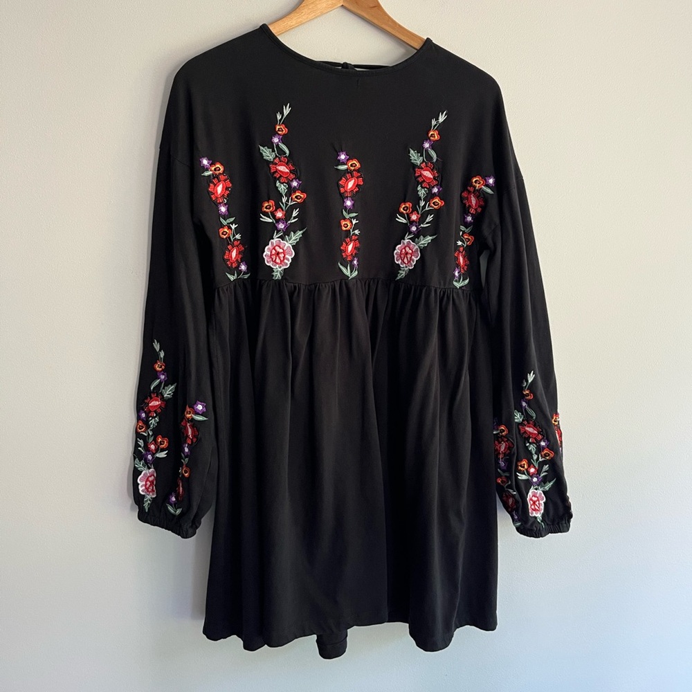 ASOS Black Long Sleeve Dress with Floral Embroidery size 8